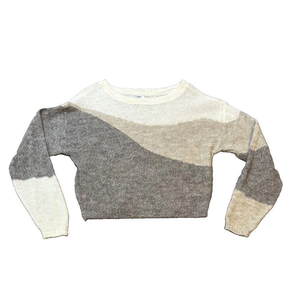 Wool Blend Colorblock Old Navy Womens Crop Top Sweater XS Boxy Abstract Cozy